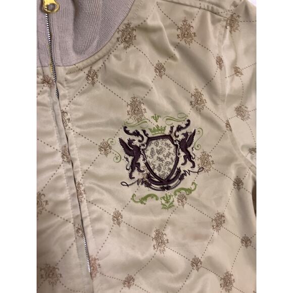 Anchor Blue Vintage Y2K Heavy Zip Up Jacket Tan Silky Streetwear Mens Small - Picture 2 of 6